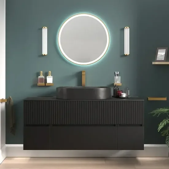 jasmine 1300 black fluted wall vanity unit black basin two side units