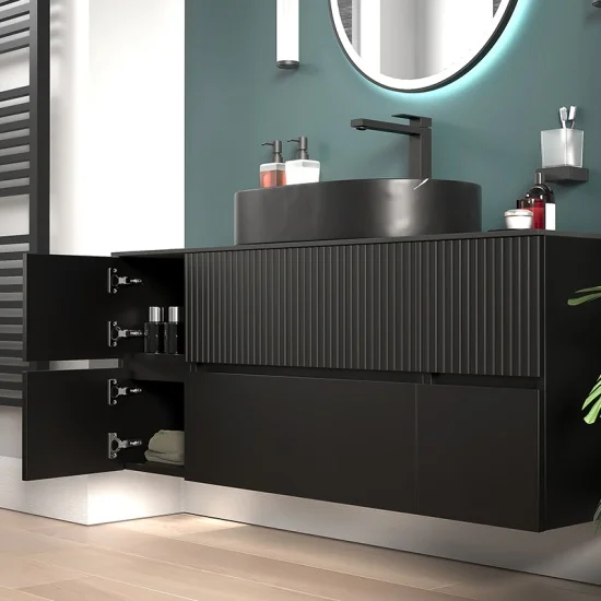 jasmine 1300 black fluted wall vanity unit black basin two side units