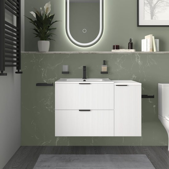 sonix white 900 wall vanity unit fluted