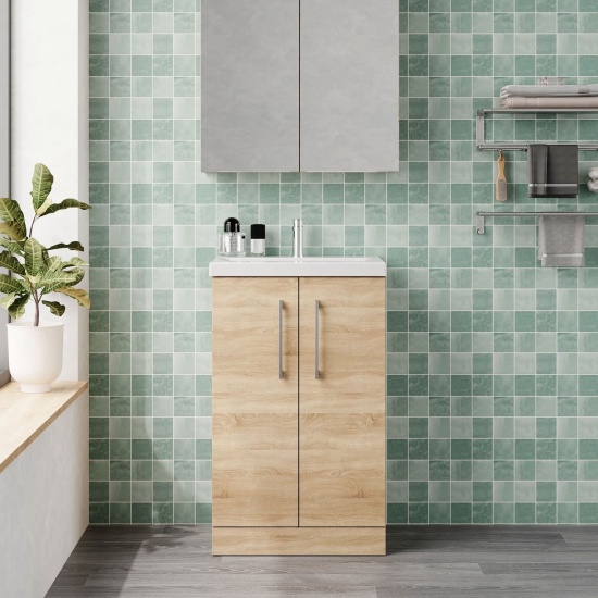 nuie arno bleached oak 500mm floor vanity unit doors