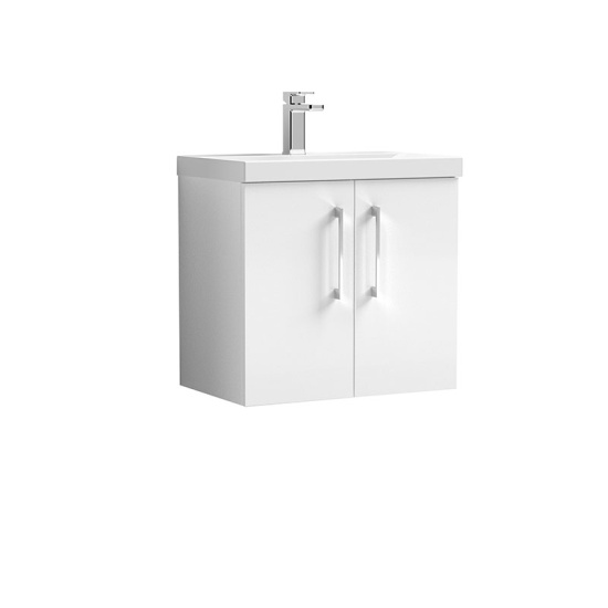 nuie arno gloss white 600 wall vanity sink unit with doors