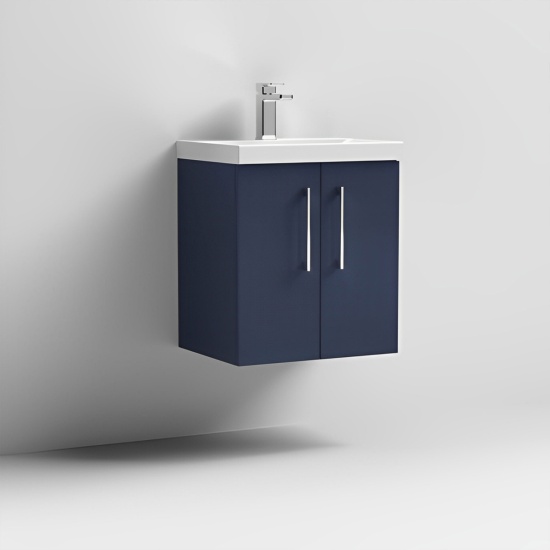 nuie arno indigo blue 500 wall vanity unit with doors
