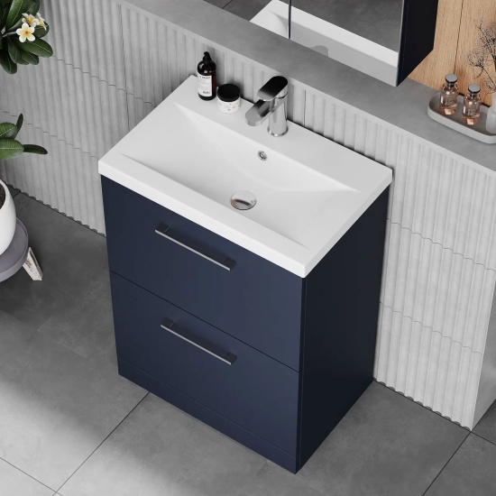 nuie arno indigo blue 600 floorstanding vanity sink unit with drawers