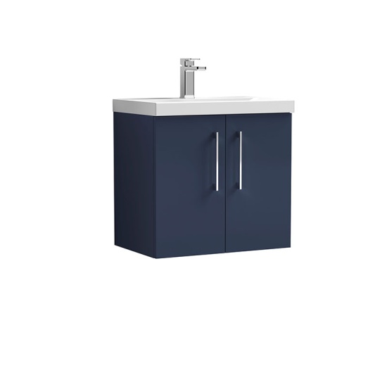 nuie arno indigo blue 600 wall vanity basin unit with doors