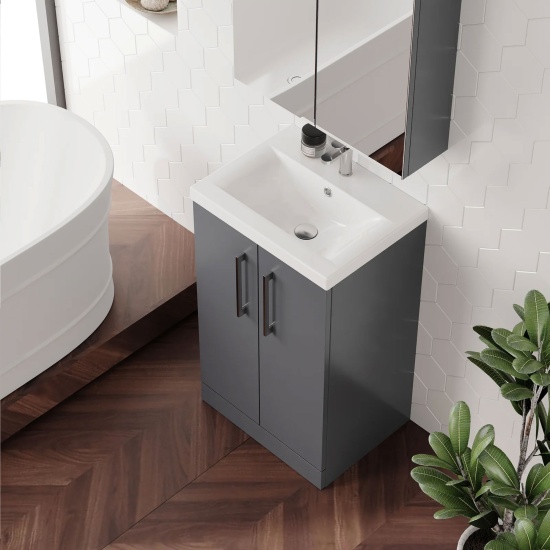 nuie arno grey 500 floor vanity sink unit with doors