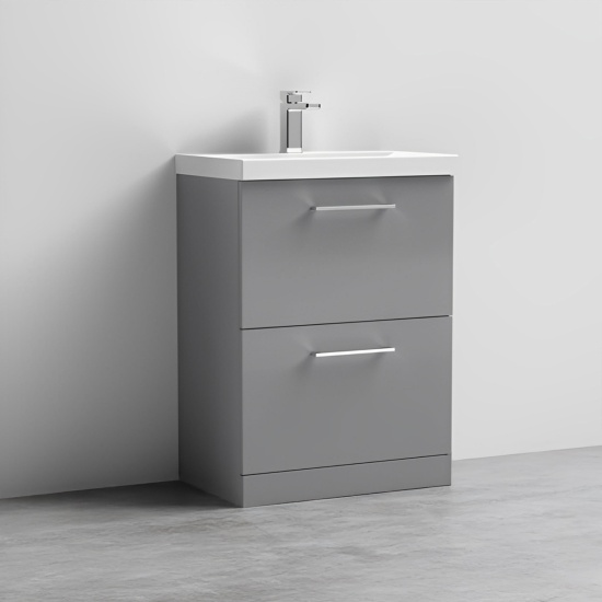 nuie arno grey 600 floor vanity basin unit with drawers