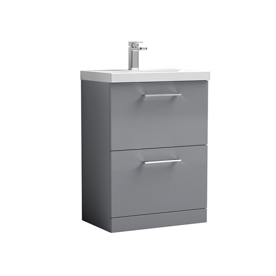 nuie arno grey 600 floor vanity basin unit with drawers