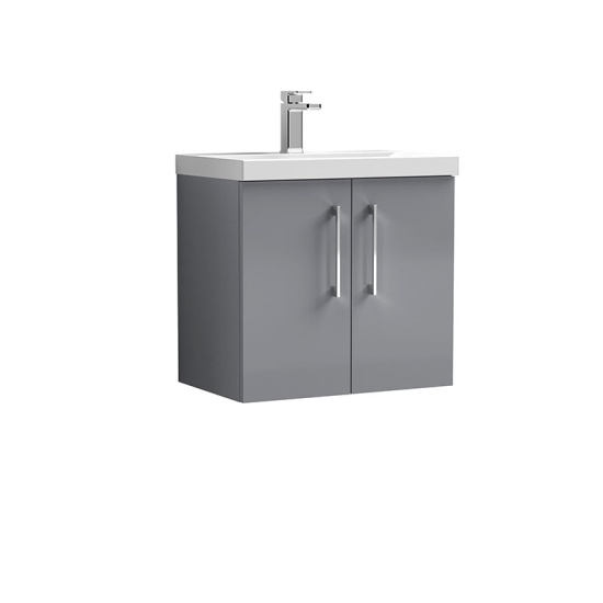 nuie arno grey 600 wall vanity basin unit with doors