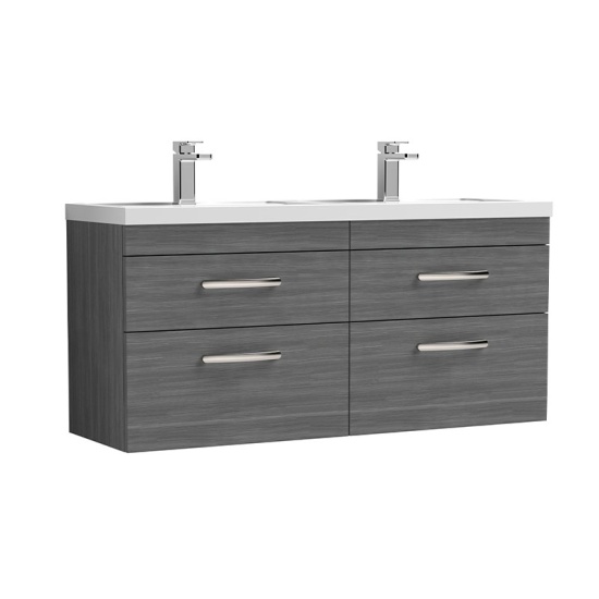 nuie athena anthracite 1200 wall hung vanity unit with double basin and four drawers