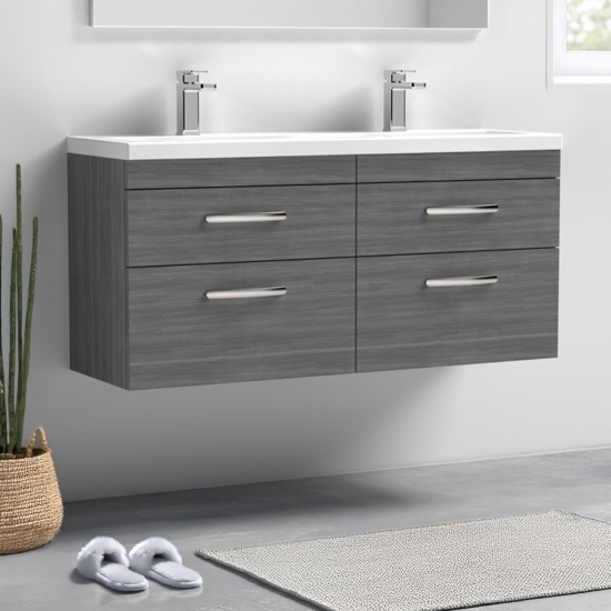 nuie athena anthracite 1200 wall hung vanity unit with double basin