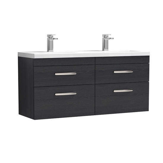 nuie athena black 1200 wall hung vanity basin unit with drawers