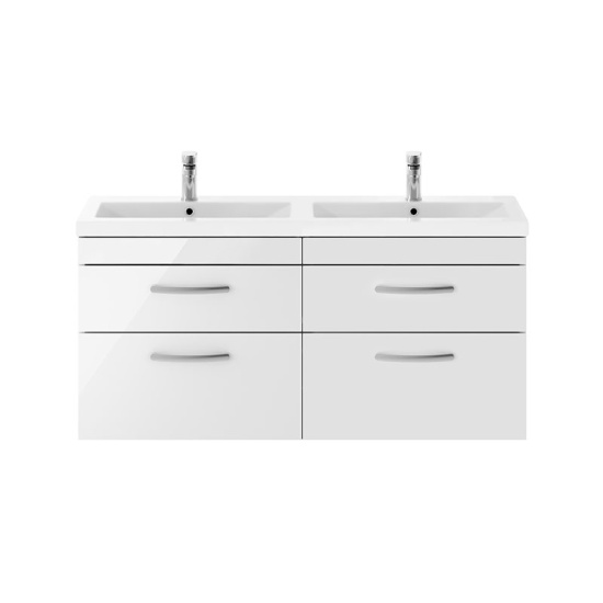 nuie athena gloss white 1200 wall hung vanity drawer unit with double basin
