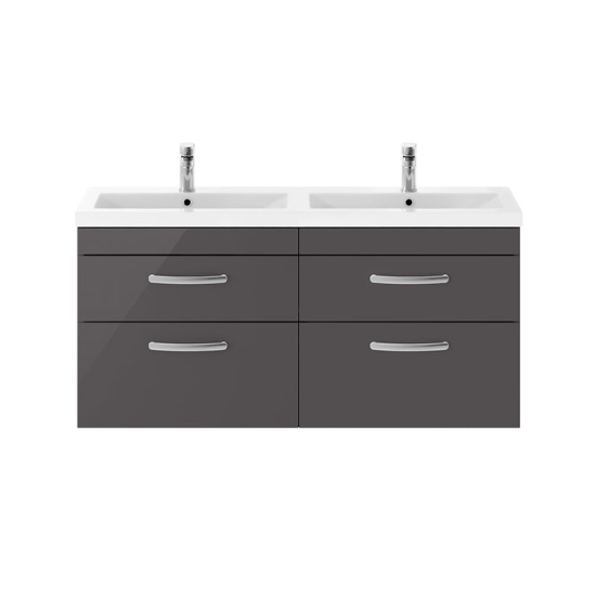 nuie athena gloss grey 1200 wall hung vanity unit with double basin