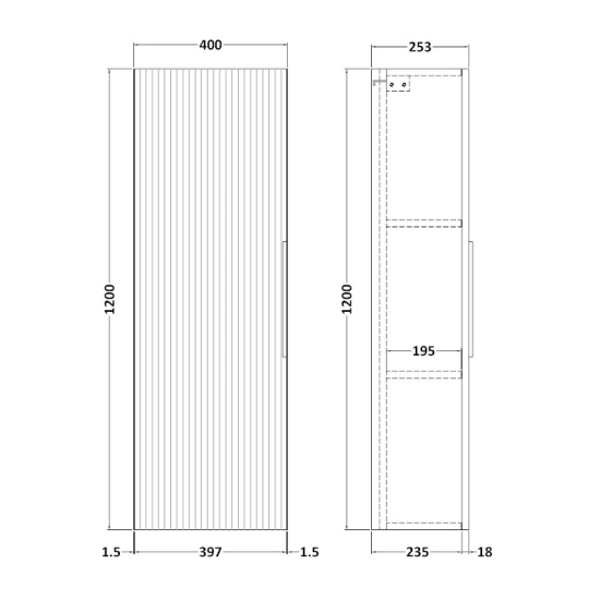Line Drawing with Dimensions for Hudson Reed Tall Wall Unit 400mm Line Drawing with Dimensions for Hudson Reed Tall Wall Unit 400mm