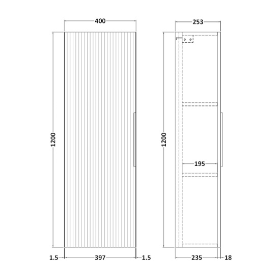 Line Drawing with Dimensions of Hudson Reed Grey Tallboy 400mm Line Drawing with Dimensions of Hudson Reed Grey Tallboy 400mm