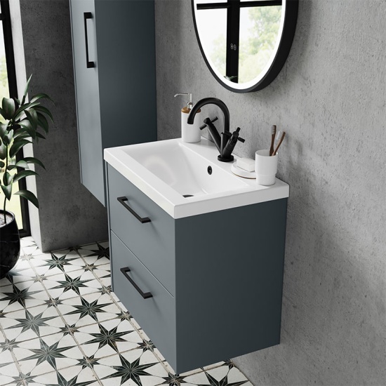hudson reed juno 800mm grey wall hung vanity unit (2-drawer)