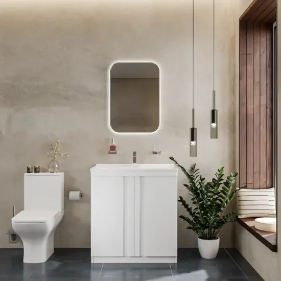 chester shower suite with 800 white floorstanding vanity and toilet