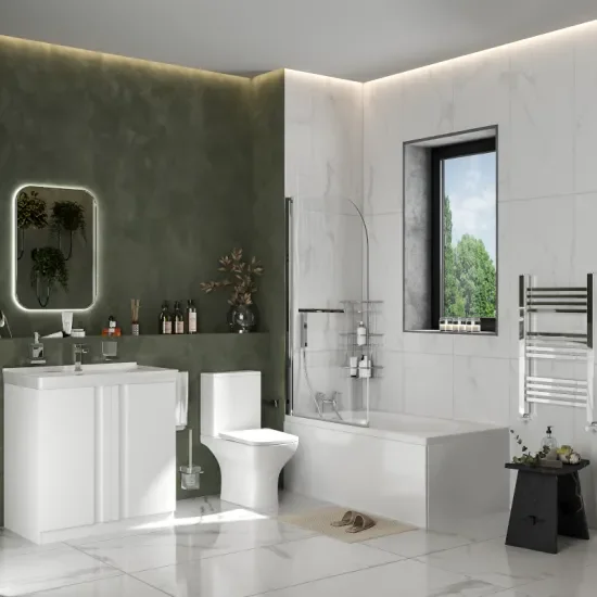 chester bath suite: 800 white floorstanding vanity unit with close coupled toilet