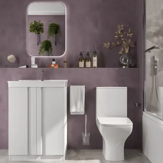 chester bath suite: 600 white floorstanding vanity unit with close coupled toilet