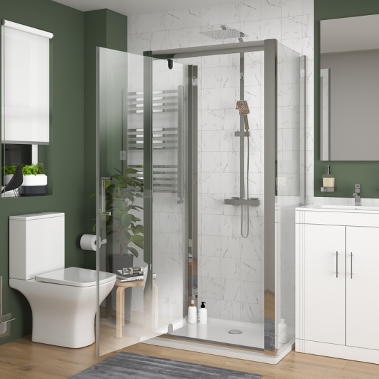 celeste shower suite: 600 white vanity unit and close coupled toilet