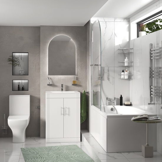 celeste bath suite: 600 white vanity unit and close coupled toilet