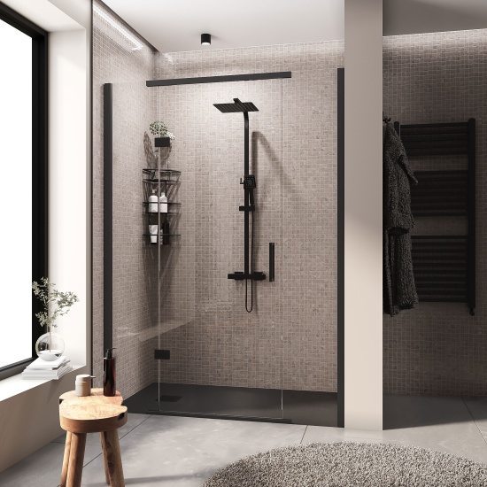 havana black 1400 inline hinged shower door