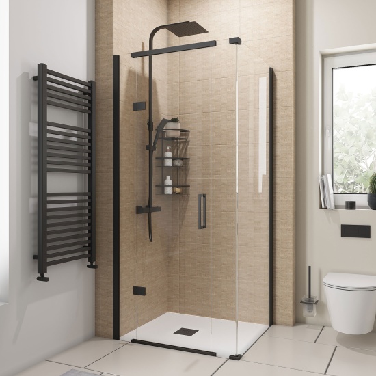 havana black 900 inline hinged corner shower enclosure
