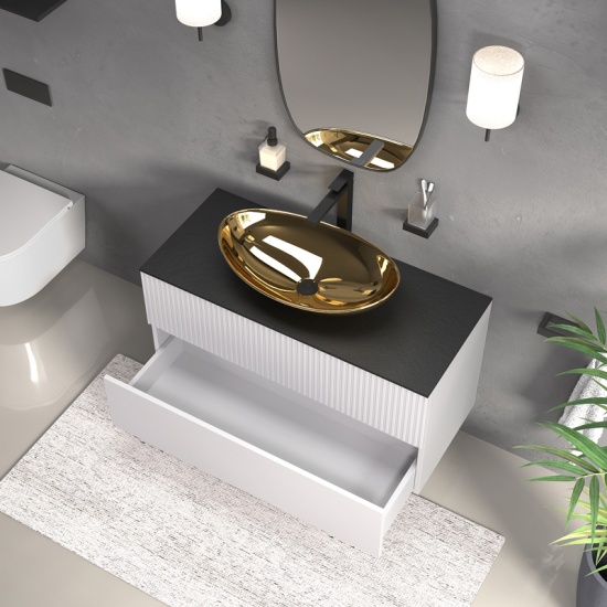jasmine 1000 white wall vanity unit with gold sink
