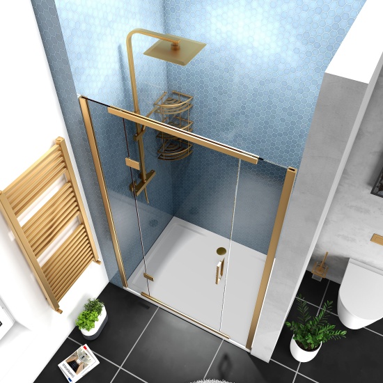 havana gold 1200 inline hinged recess shower door smoked glass