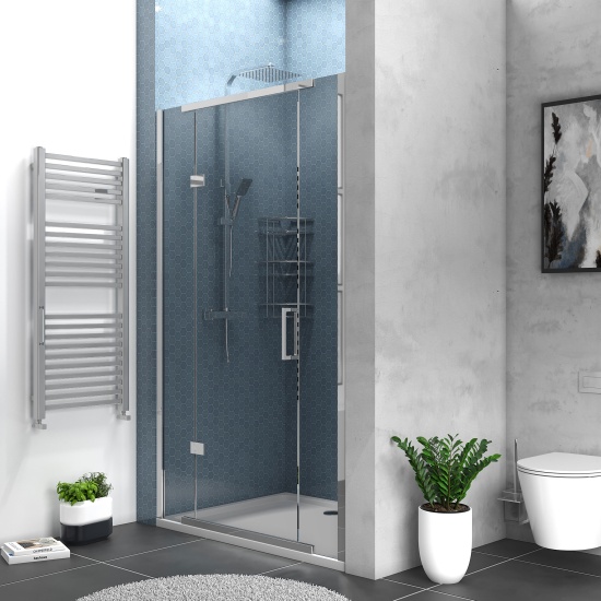 havana chrome 1200 inline hinged recess shower door smoked glass