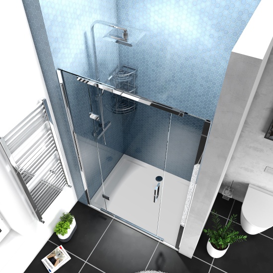 havana chrome 1200 inline hinged recess shower door smoked glass