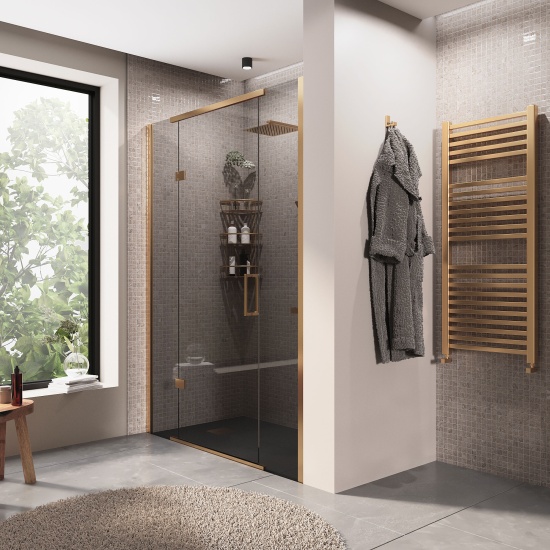 havana gold 1400 inline hinged recess shower door smoked glass