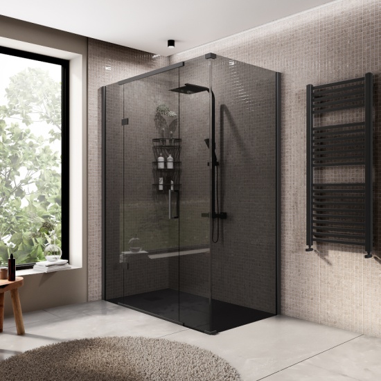 havana black 1400 inline hinged corner shower enclosure smoked glass