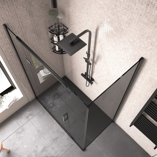 havana black 1400 inline hinged corner shower enclosure smoked glass