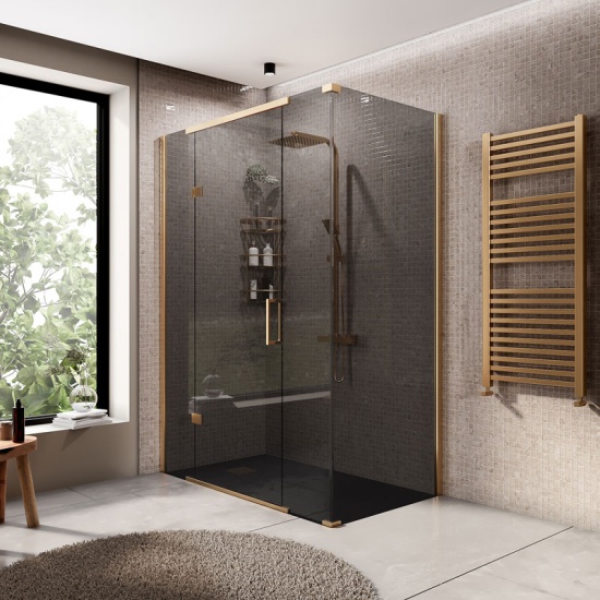 havana gold 1400 inline hinged corner shower enclosure smoked glass