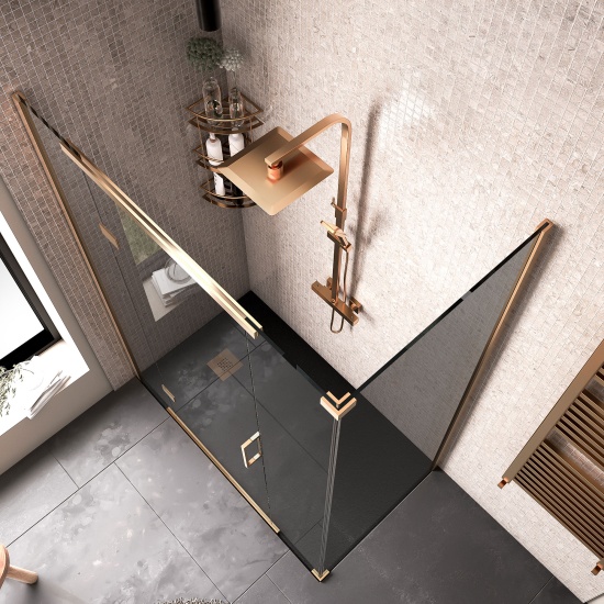 havana gold 1400 inline hinged corner shower enclosure smoked glass
