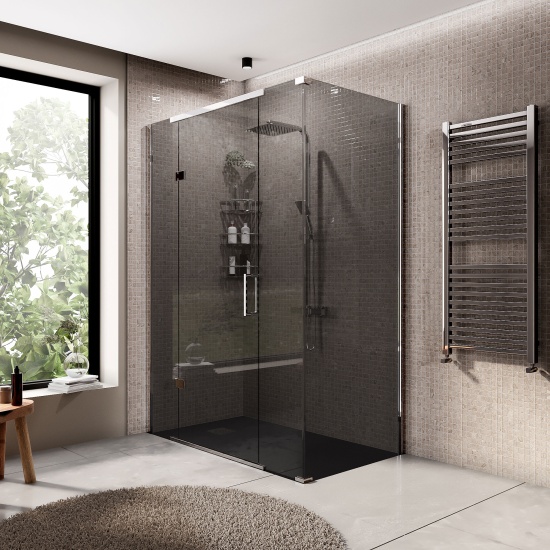 havana chrome 1400 inline hinged corner shower enclosure smoked glass