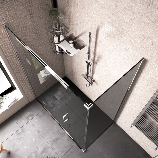 havana chrome 1400 inline hinged corner shower enclosure smoked glass