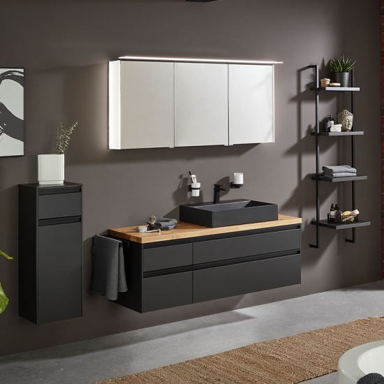 laguna high line 1400mm vanity unit with black basin and oak worktop