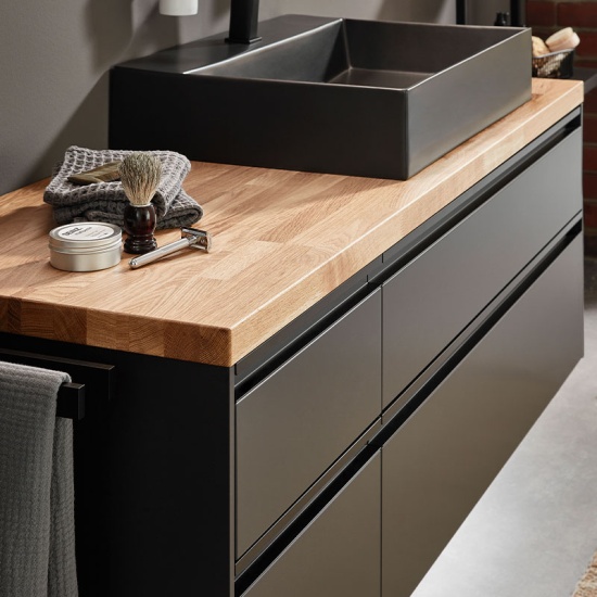 laguna high line 1400mm vanity unit black sink oak worktop