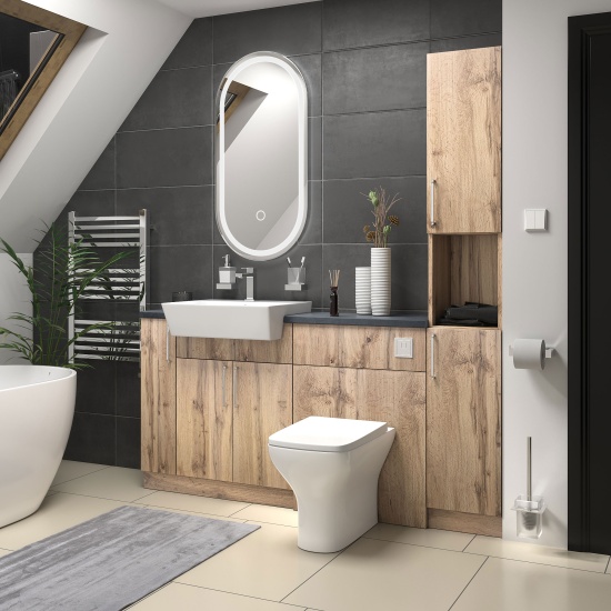 oliver 1700 Oak vanity toilet tallboy package chrome handles