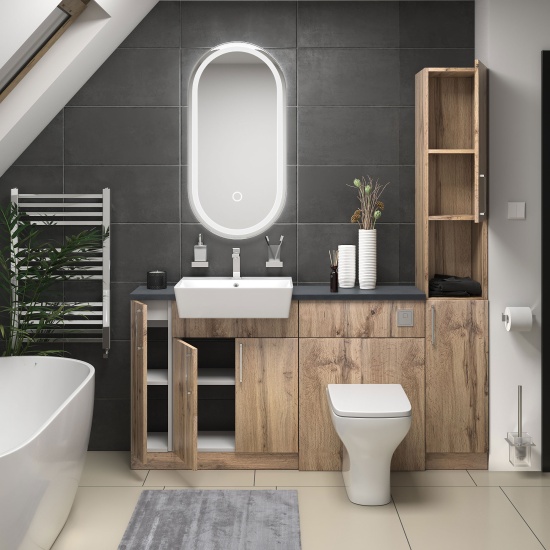 oliver 1700 Oak vanity toilet tallboy package chrome handles