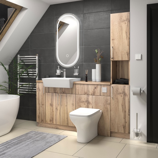 oliver 1700 Oak vanity toilet tallboy package chrome handles