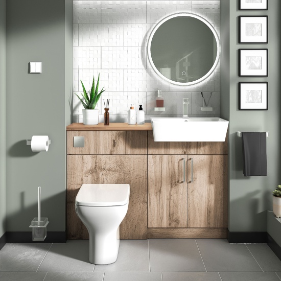 oliver 1200 oak vanity and toilet package chrome handles
