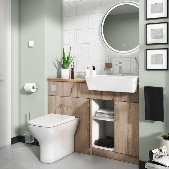 oliver 1200 oak vanity and toilet package chrome handles