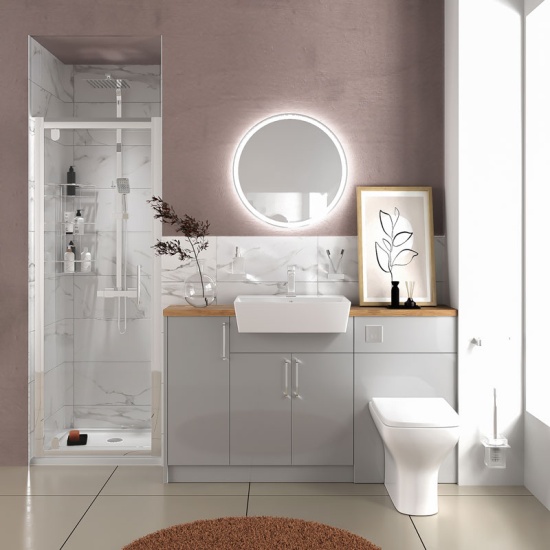 oliver dove grey shower suite 1400 vanity with pivot door