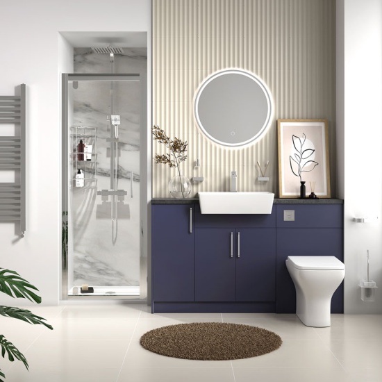 oliver navy blue shower suite 1400 vanity with pivot door