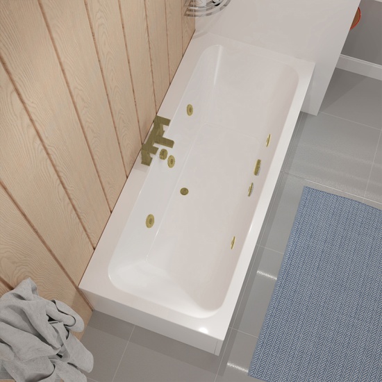 vernwy double ended 1700x750 brushed brass hydro jet whirlpool acrylic bath