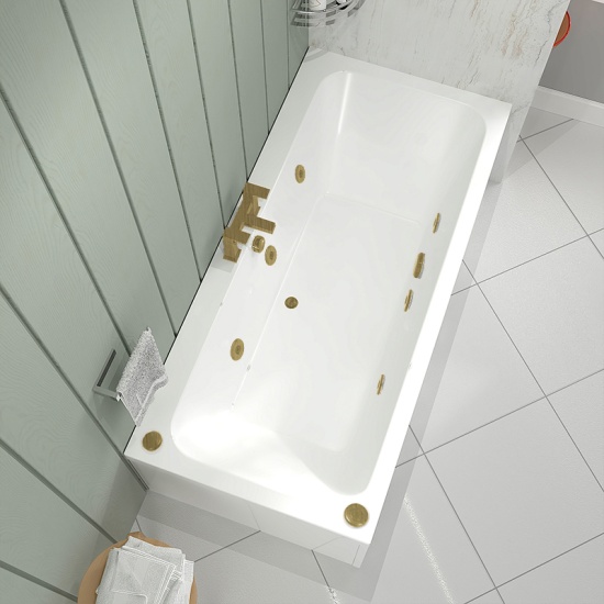 vernwy 1700x800 hydro therapy acrylic bath with brushed brass jets