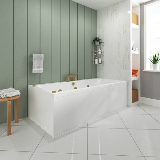 vernwy 1700x800 hydro therapy acrylic bath with brushed brass jacuzzi jets